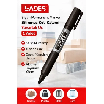 Lades Siyah Permanent Marker Silinmez Koli Kalemi Yuvarlak Uç 1 Adet