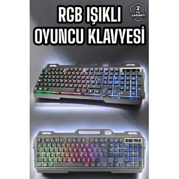 Led Işıklı  Klavye Usb Girişli RGB Işıklı Q Klavye Mouse Hediyeli