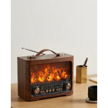 LED Şömine Efektli Kablosuz Hoparlör Bluetooth Radyo USB TF Kart Destekli