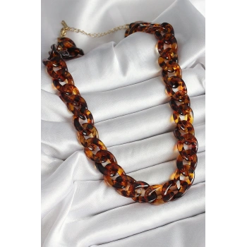 Leopar Desenli Mika Kalın Zincir Kadın Kolye