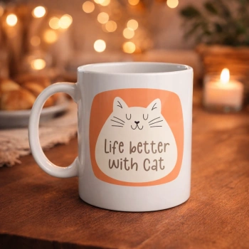Life Better With Cat – Sevimli Kedi Tasarımlı Porselen Kupa MODEL 65 Kahve & Çay Kupası  Hediyelik Kupa
