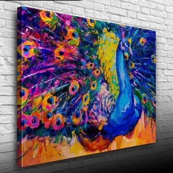 Mavi Renkli Tavus Kuşu Yağlıboya Kanvas Tablo 50 x 70