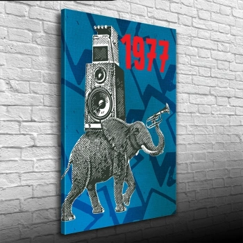 Mavi ve Gri Tonlarda Müzikal Afiş Kanvas Tablo 50 x 70