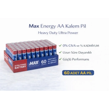 Max Energy AA Kalem Pil 1.5V R6 Heavy Duty Ultra Power 4lü 15 Paket