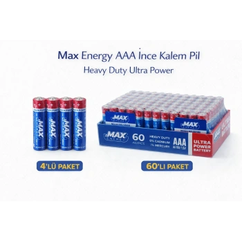 Max Energy AAA İnce Kalem Pil 1.5V R03 Heavy Duty Ultra Power 4 lü 1 Paket