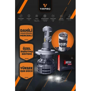 Mega Mercekli H7 LED Far Ampulü 75W 20000 Lümen 12V Fanlı VR Pro H7 Led Xenon Beyaz Işık