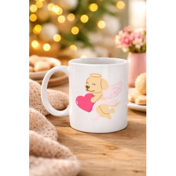 Melek Golden Retriever Köpek Tasarımlı Porselen Kupa MODEL 55 – Kalpli, Sevgiliye Özel, Sevimli Hediye Kupa