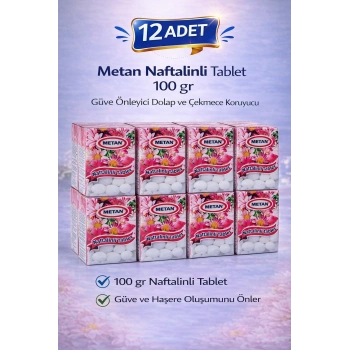 Metan Naftalinli Tablet 100 gr Güve Önleyici Dolap ve Çekmece Koruyucu 12 Adet