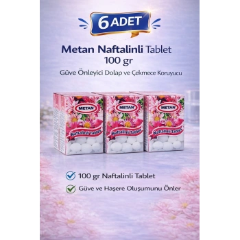 Metan Naftalinli Tablet 100 gr Güve Önleyici Dolap ve Çekmece Koruyucu 6 Adet