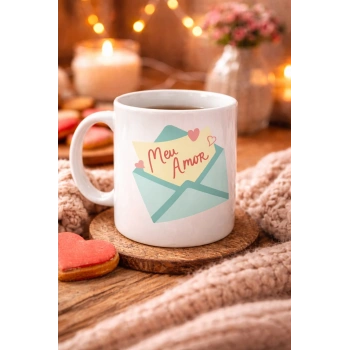 Meu Amor Tasarımlı Porselen Kupa Model 11 - Romantik Kalp Desenli Sevgili Kupası - Özel Tasarım Kahve & Çay Kupası