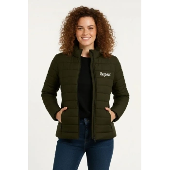 Mikro Su İtici Kapitone Baskılı Astarlı Fermuarlı Bomber Mont - Haki