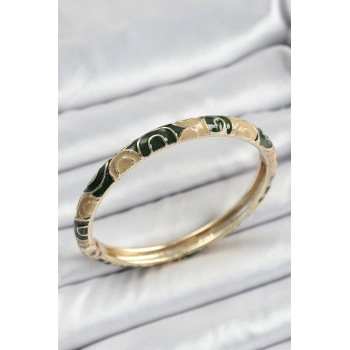 Mineli Pirinç Siyah ve Kahverengi Motifli Kadın Kelepçe