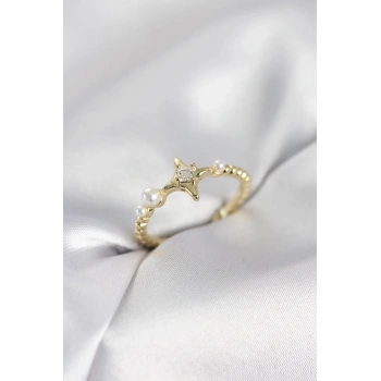 Minimal Kutup Yıldızı Model Zirkon Taşlı Gold Renk Kadın Yüzük