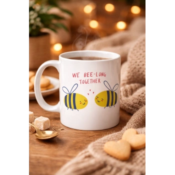 Model 24 We Bee-Long Together Yazılı Sevimli Arı Tasarımlı Porselen Kupa - Sevgiliye Arkadaşa Özel Hediye