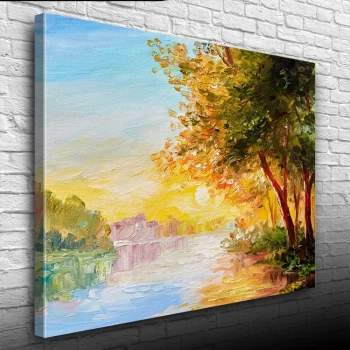Nehirde Gün Doğumu Yağlıboya Kanvas Tablo 50 x 70