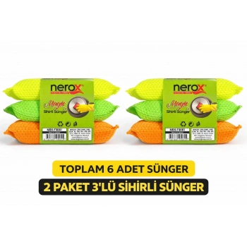 Nerox Magic Sihirli Sünger 3lü 2 Paket Toplam 6 Adet Çok Amaçlı Temizlik Süngeri Mutfak Bulaşık Banyo Temizlik Süngeri