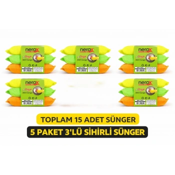 Nerox Magic Sihirli Sünger 3lü 5 Paket Toplam 15 Adet Çok Amaçlı Temizlik Süngeri Mutfak Bulaşık Banyo Temizlik Süngeri