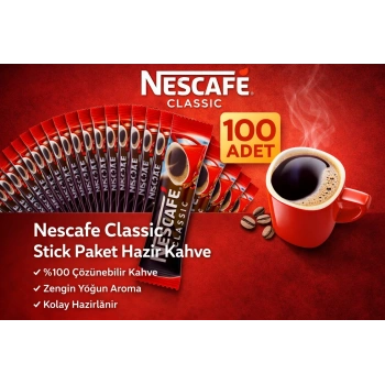 Nescafe Classic 2 gr Stick Hazır Kahve 100 Adet %100 Çözünebilir Yoğun Aromalı