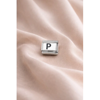 Nomination Uyumlu “P” Harf Charm – Çelik Bileklik Modülü, Kişiye Özel Harf Aksesuarı