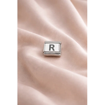 Nomination Uyumlu “R” Harf Charm – Çelik Bileklik Modülü, Kişiye Özel Harf Aksesuarı