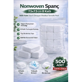 Nonwoven Spanç 7,5x7,5 cm 8 Katlı 500 Adet Steril Olmayan Medikal Temizlik Pedi