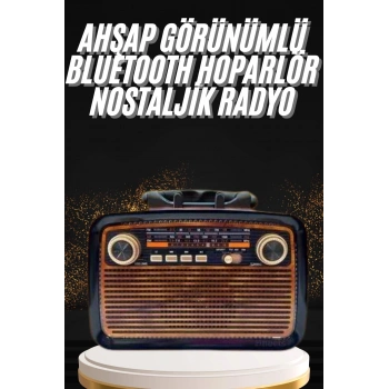 Nostaljik Görünümlü Ahşap Radyo TF SD USB Girişli Led Fener Işıklı