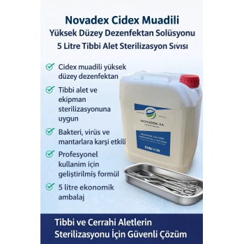 Novadex Cidex Muadili Yüksek Düzey Dezenfektan Solüsyonu 5 Litre Tıbbi Alet Sterilizasyon Sıvısı