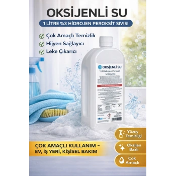 Oksijenli Su 1 Litre %3 Hidrojen Peroksit Solüsyonu Çok Amaçlı Temizlik ve Hijyen Sıvısı 1 ADET