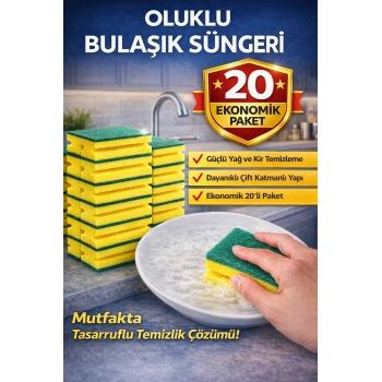 Oluklu Bulaşık Süngeri 5li 4 Paket Güçlü Yağ ve Kir Temizleyici Çift Katmanlı Dayanıklı Mutfak Temizlik Süngeri Ekonomik Paket