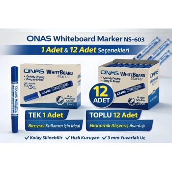 ONAS Whiteboard Marker NS-603 Mavi Tahta Kalemi 3 mm Yuvarlak Uç 1 Adet