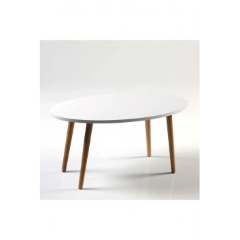 Orta Sehpa Ahşap Torna Ayak Elips Beyaz