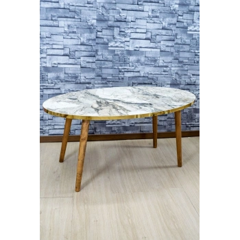 Orta Sehpa Ahşap Torna Ayak Elips Efes Altın