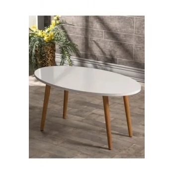 Orta Sehpa Ahşap Torna Ayak Elips Krem