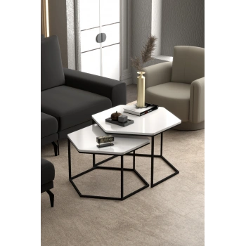 Orta Sehpa Altıgen İkili Lüx Beyaz