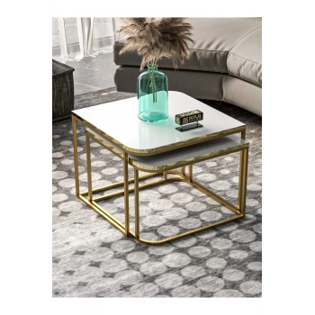 Orta Sehpa Damla İkili Lüx Gold Beyaz