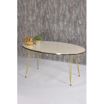 Orta Sehpa Elips Çift Gold Krem Tel Ayak