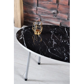 Orta Sehpa Elips Gümüş Metal Ayak Bendir Gümüş