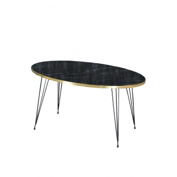 Orta Sehpa Elips Siyah Ayak Altın Bendir Tel