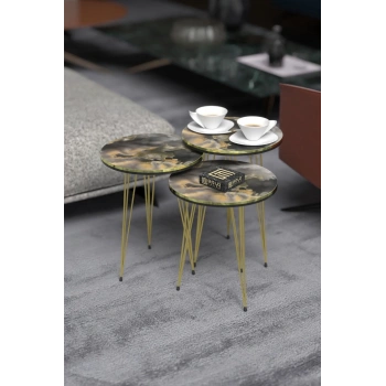 Orta Sehpa Elips Siyah Metal Ayak Bendir GOLD