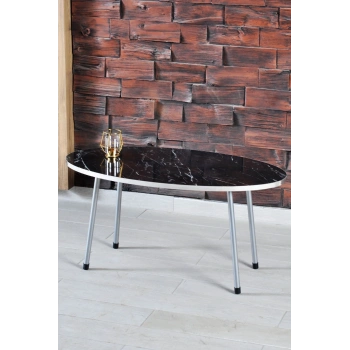 Orta Sehpa Elips Siyah Metal Ayak Gümüş Bendir