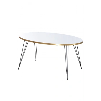 Orta Sehpa Elips Siyah Tel Ayak Altın Beyaz