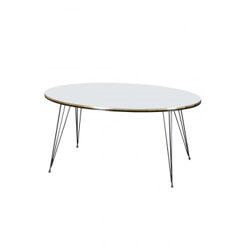 Orta Sehpa Elips Siyah Tel Ayak Çift Altın Beyaz