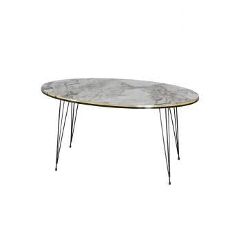 Orta Sehpa Elips Siyah Tel Ayak Çift Altın Efes