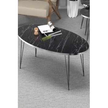 Orta Sehpa Elips Siyah Tel Ayak Gümüş Bendir