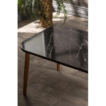 Orta Sehpa Kr Ahşap Torna Ayak Siyah Mermer Desen