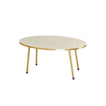 Orta Sehpa Krem Elips Metal Ayak Gold