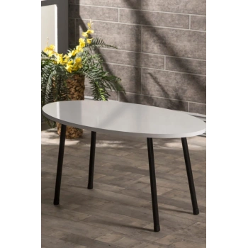 Orta Sehpa Metal Ayak Elips Beyaz