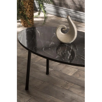 Orta Sehpa Metal Ayak Elips Siyah Mermer Desen