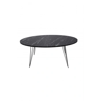 Orta Sehpa Siyah Oval Tel Ayak Mermer Desen