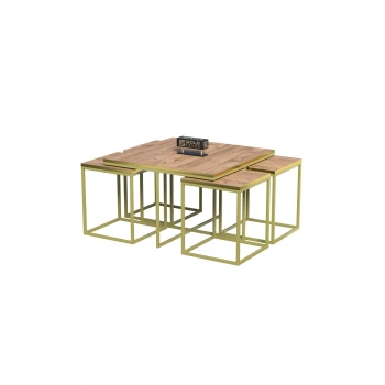 Orta Sehpa Ve Zigon Sehpa 5li Lüx Set Altın Ceviz